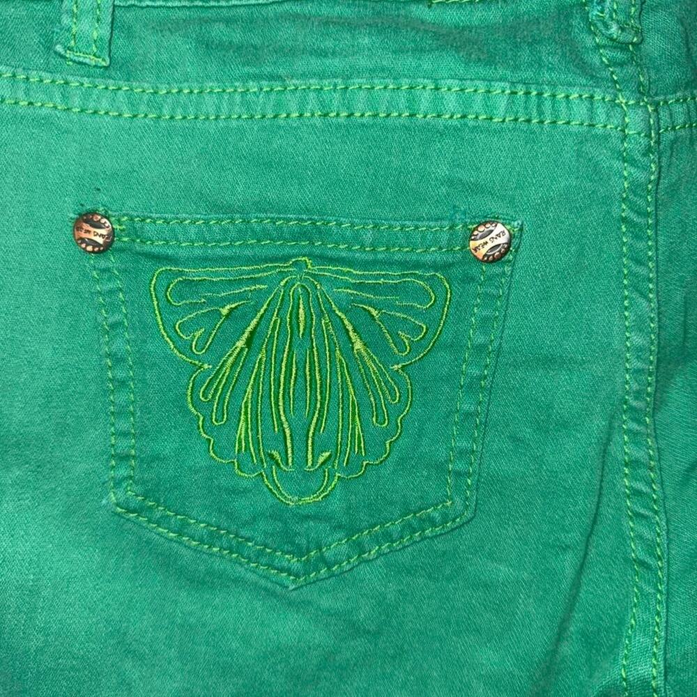 Ganja Green Denim Shorts Sz 6 Embroidered 420 Festival Summer Reggae